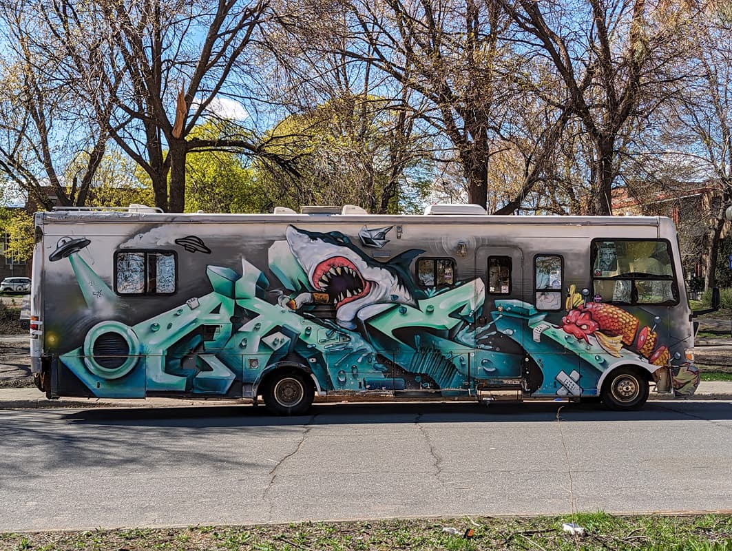 Axe Lalime on a RV parked in Hochelaga