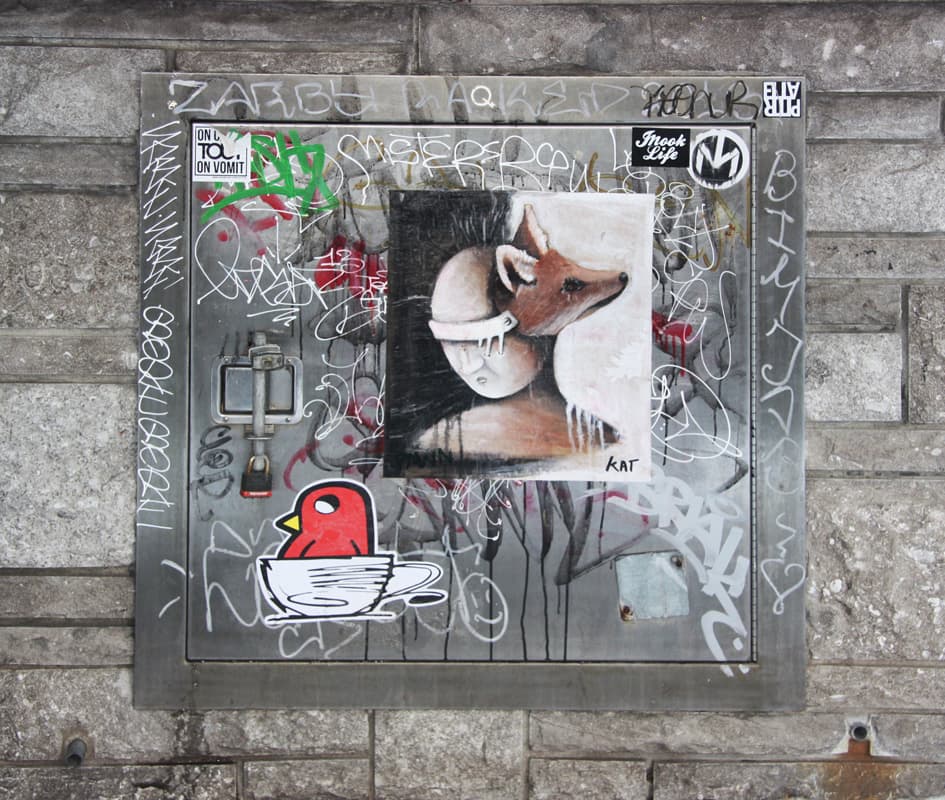 Kat wheatpaste in Parc des Amériques
