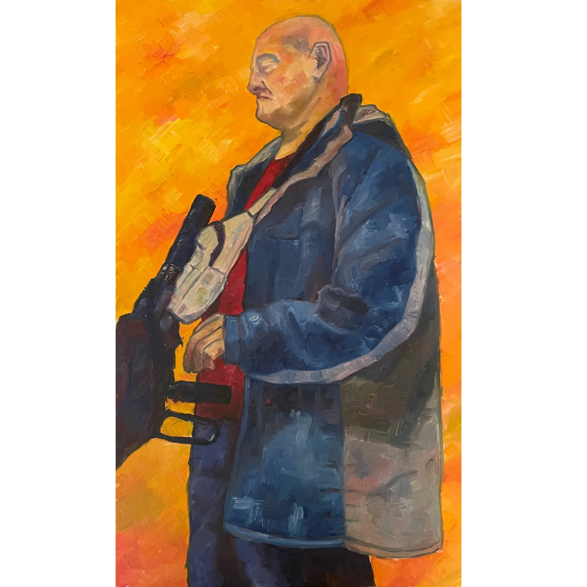 Inconnu avec marchette et parapluie