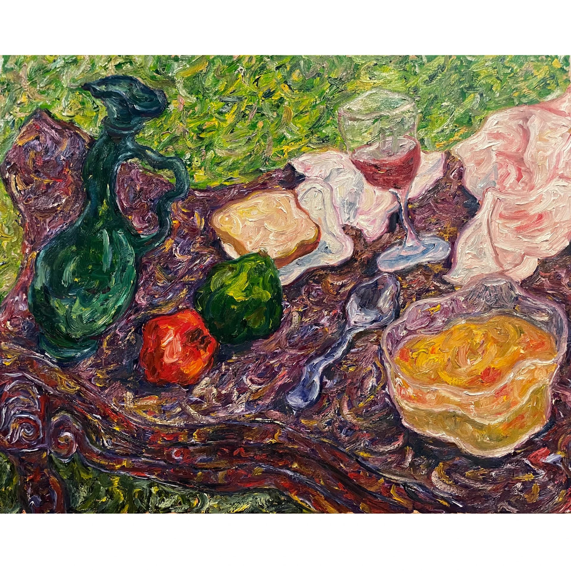 Cruche, fruits, pain et soupe