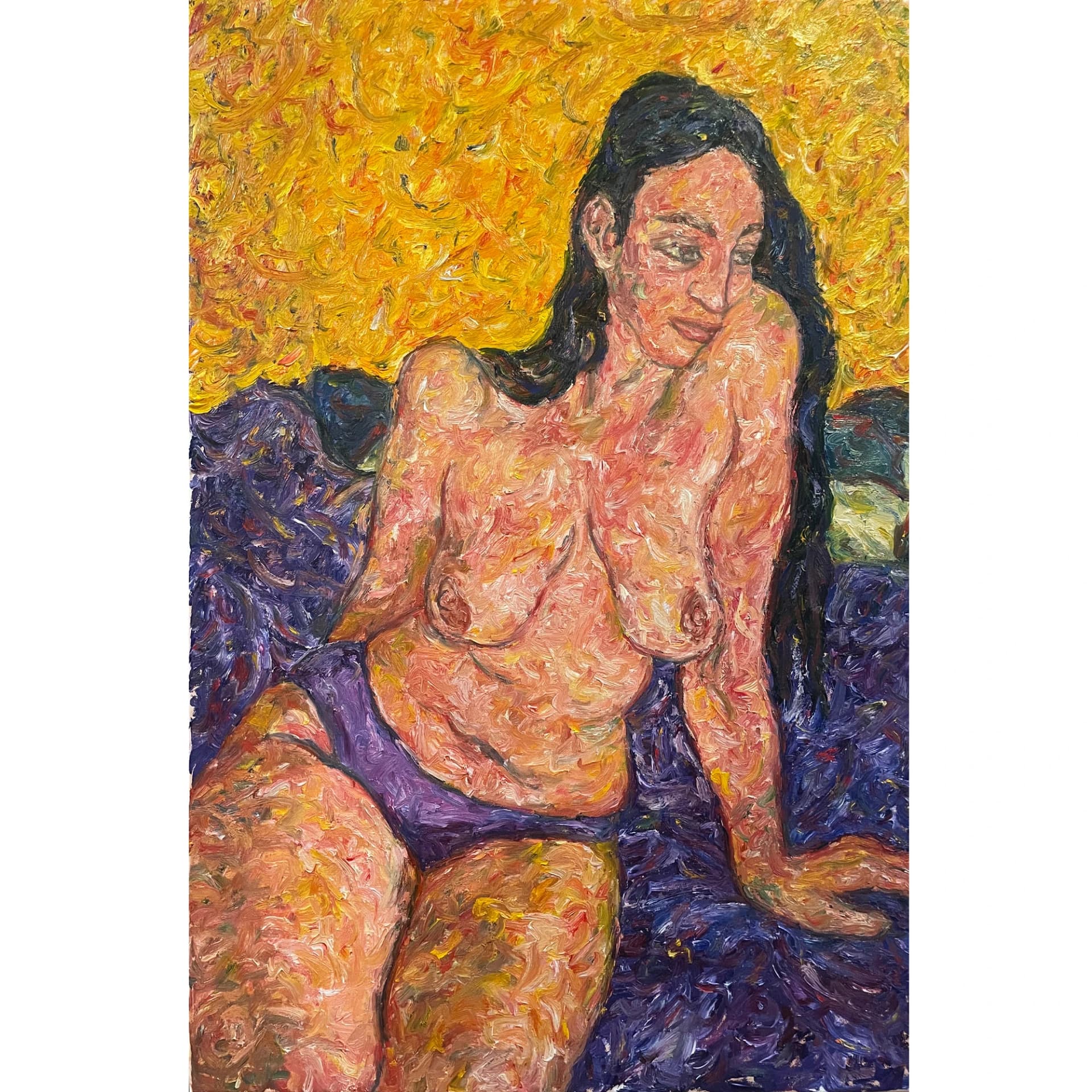 Portrait, nue avec petite culotte mauve