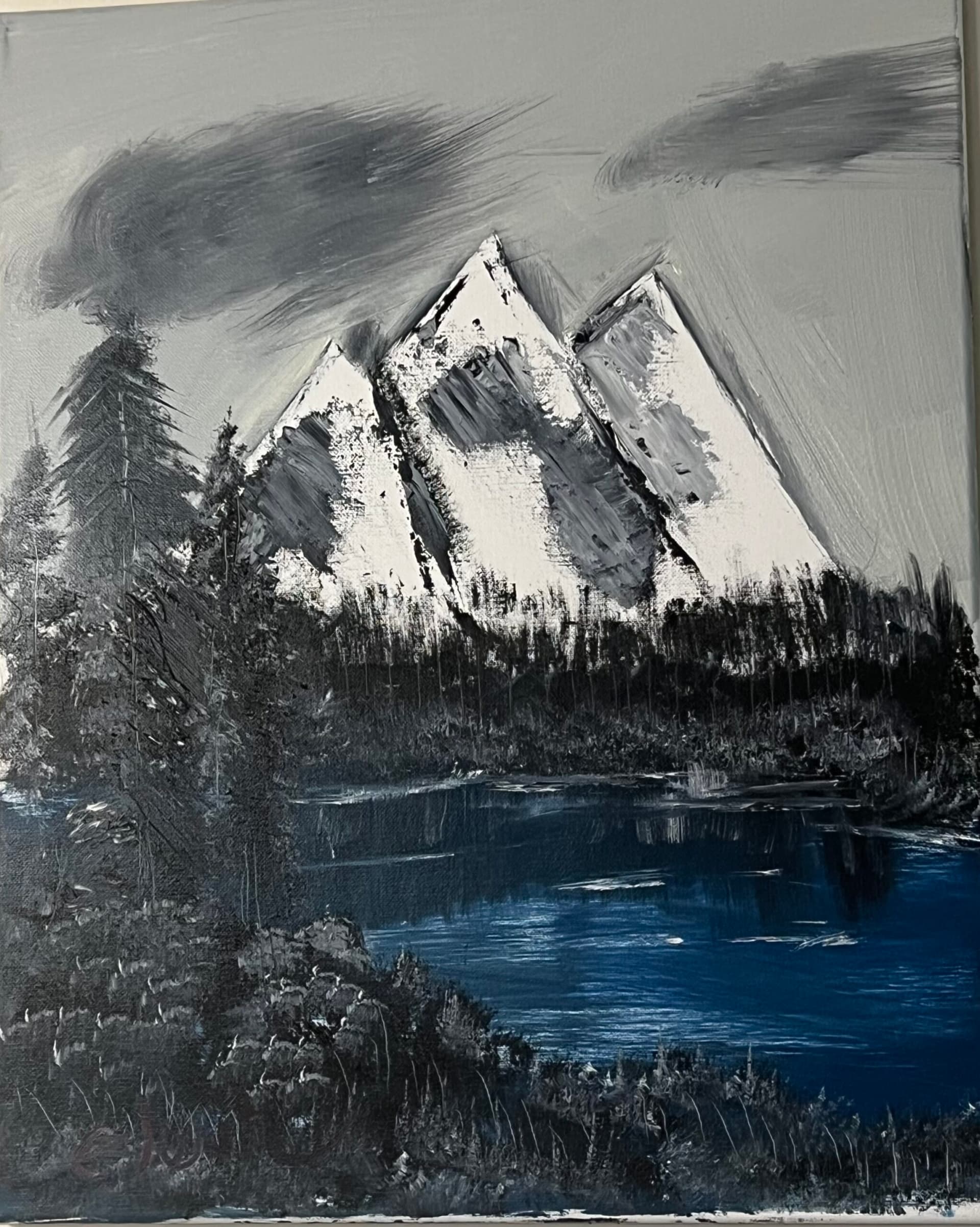 Peinture à l'huile originale d'un paysage de montagne