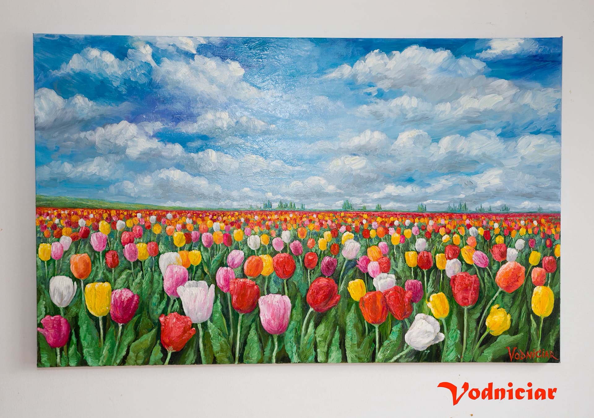 Vodniciar Vladimir Œuvre d'Art Paysage «Champ de tulipes» — 76×122 cm huile sur toile 2020