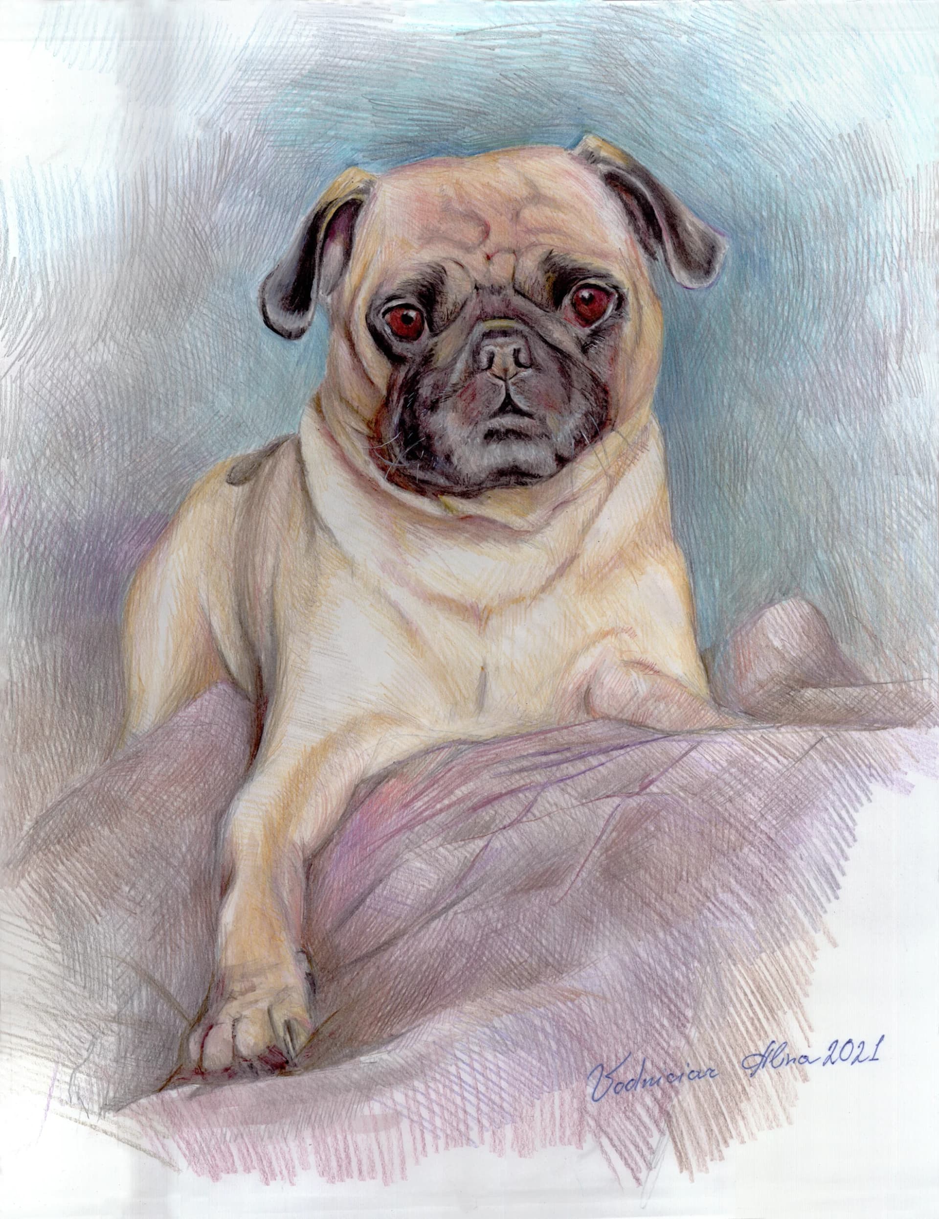 Vodniciar Alina Artwork «Portrait of the Little Dog» — 40x50cm colored pencils on drawing paper 2021