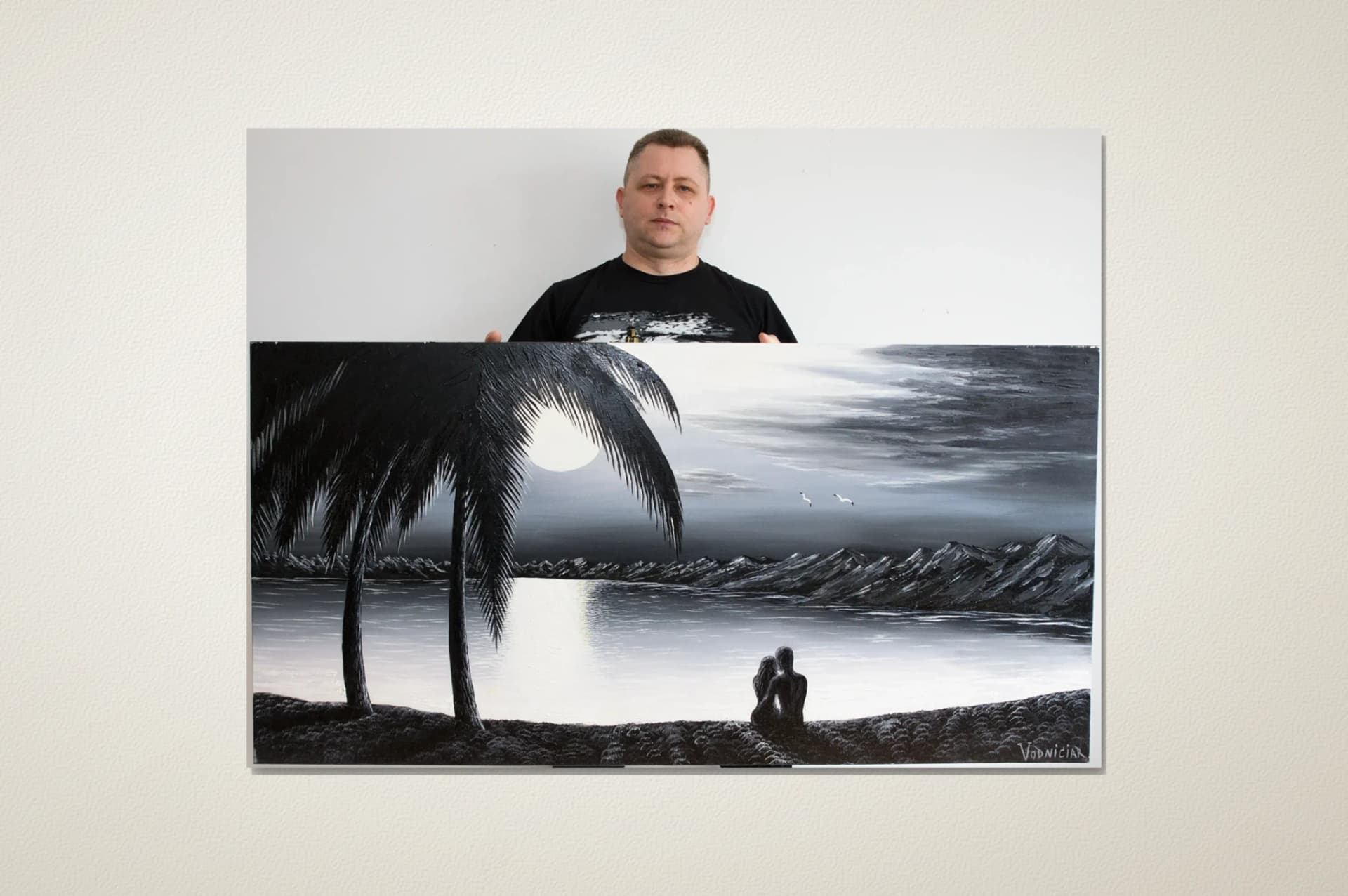 Vodniciar Vladimir Artwork Landscape «Lovers in Night» — 76x152cm oil on canvas 2020