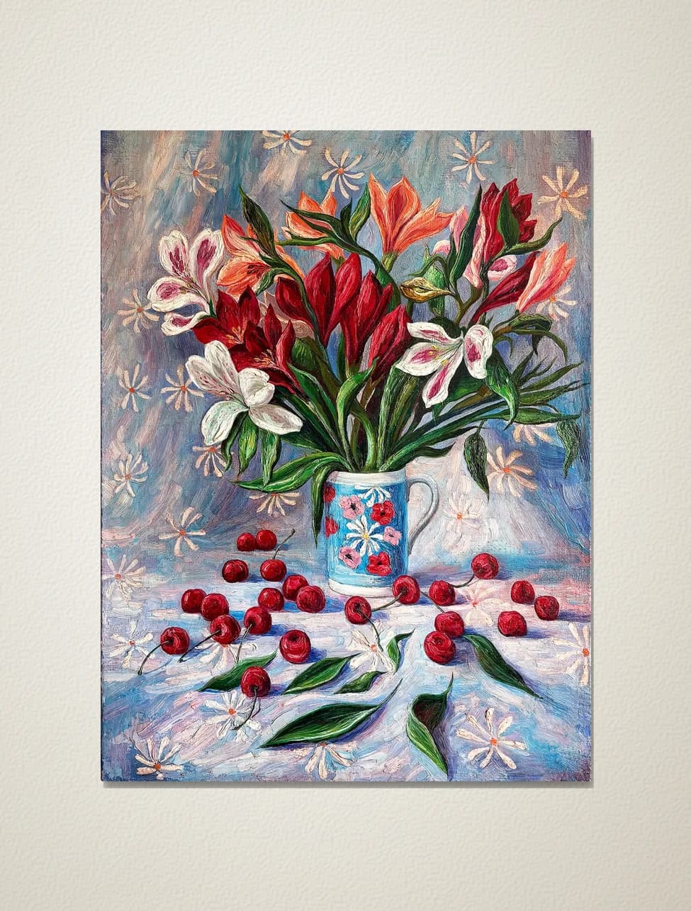 Vodniciar Vladimir Still Life Bouquet «Cherries and Flowers» — 67x93cm oil on burlap canvas 2008