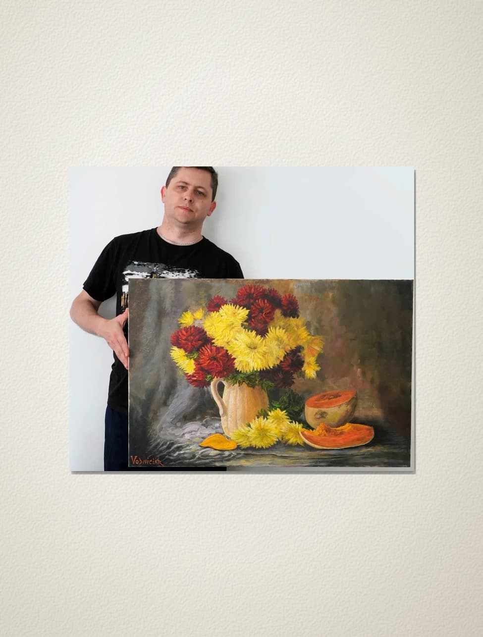 Vodniciar Vladimir Still Life «Flowers with Pumpkin» — 61x91cm oil on canvas 2014