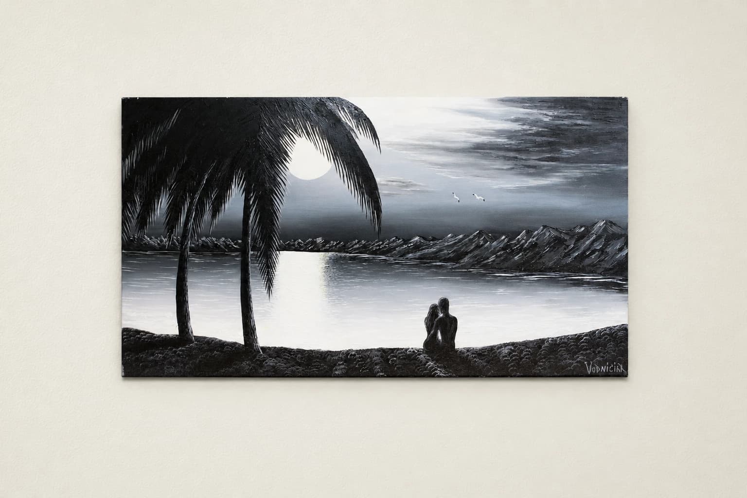 Vodniciar Vladimir Artwork Landscape «Lovers in Night» — 76x152cm oil on canvas 2020