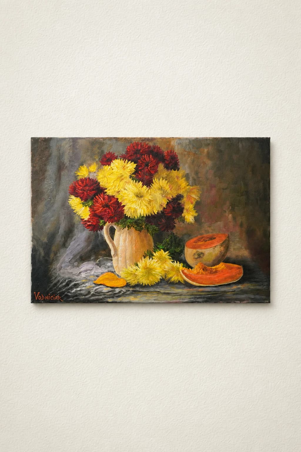 Vodniciar Vladimir Still Life «Flowers with Pumpkin» — 61x91cm oil on canvas 2014