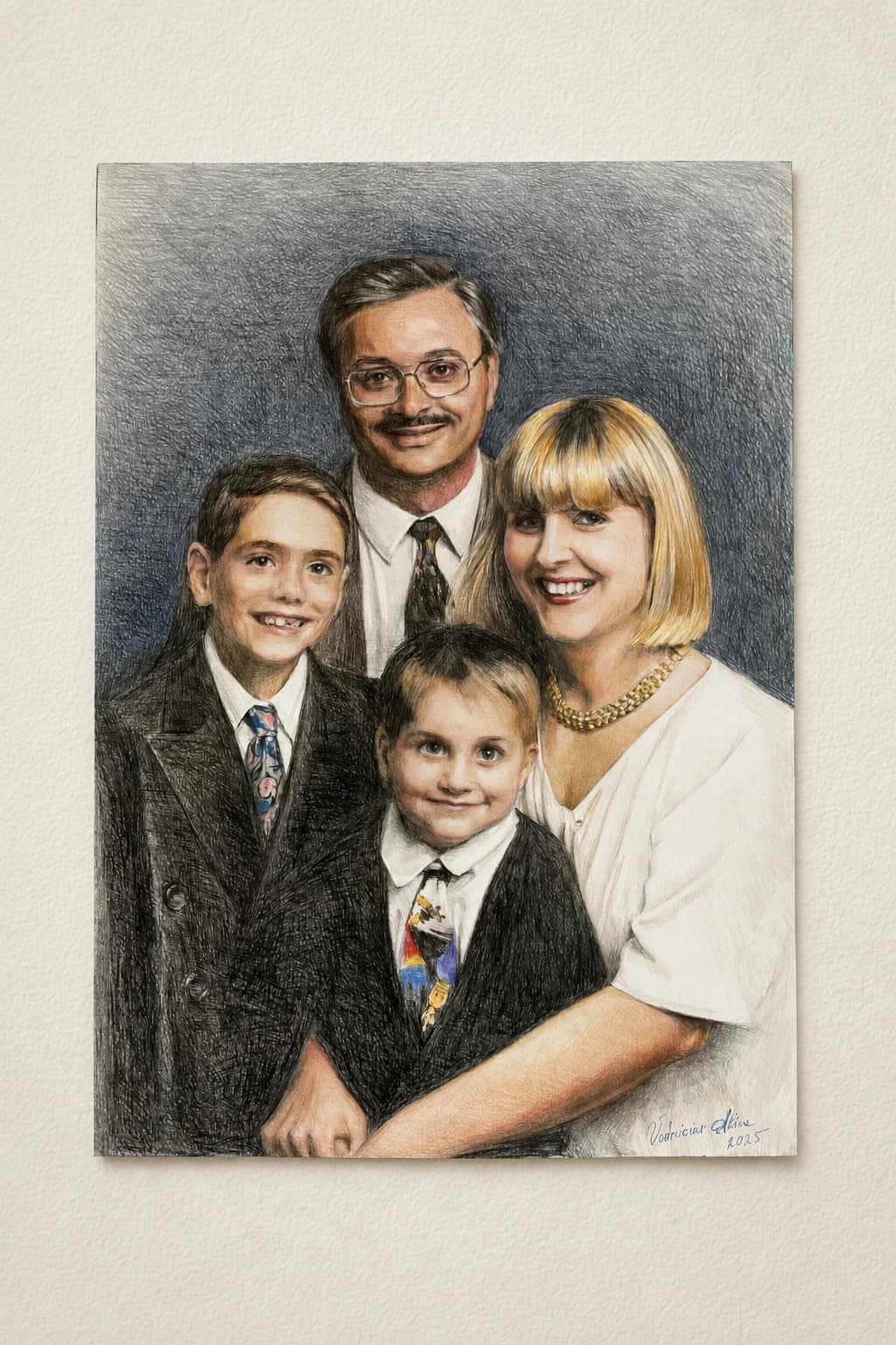 Vodniciar Alina Artwork Family Portrait — 49x71cm colored pencils on drawing paper 2025