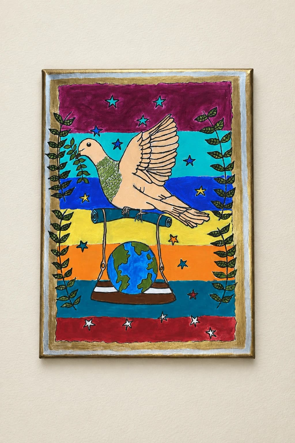 Colombe volant avec le globe terreste