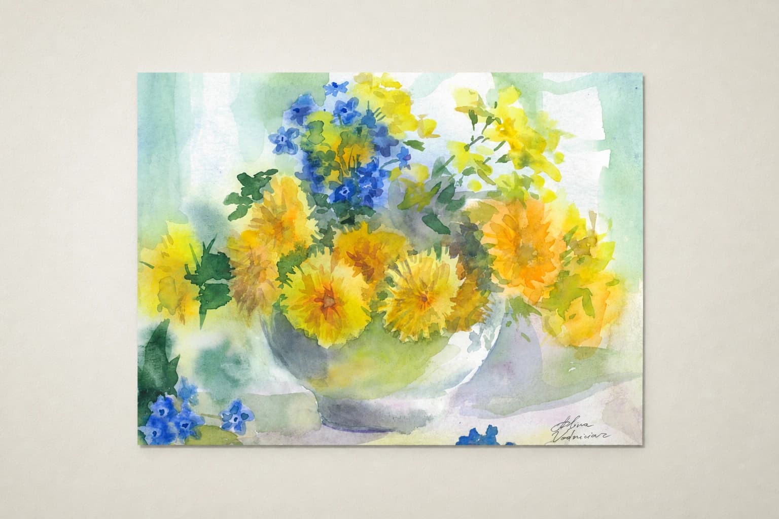 Vodniciar Alina Artwork «Bouquet of Dandelions» — 17,5x25cm watercolor on paper 2022