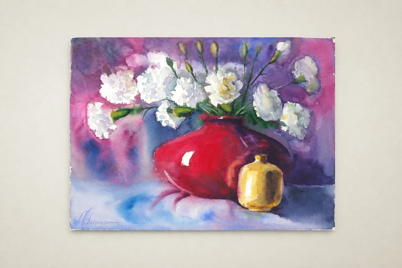 Vodniciar Alina Artwork «White Carnations» — 28x37,5cm watercolor on paper 2009