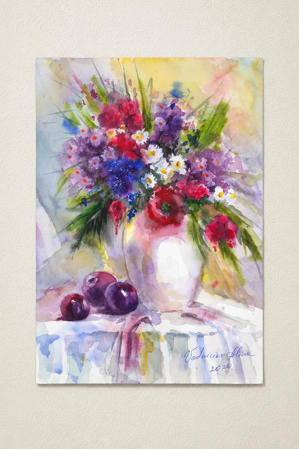 Vodniciar Alina Artwork «Still Life with Flowers» — 28x38cm watercolor on paper 2020