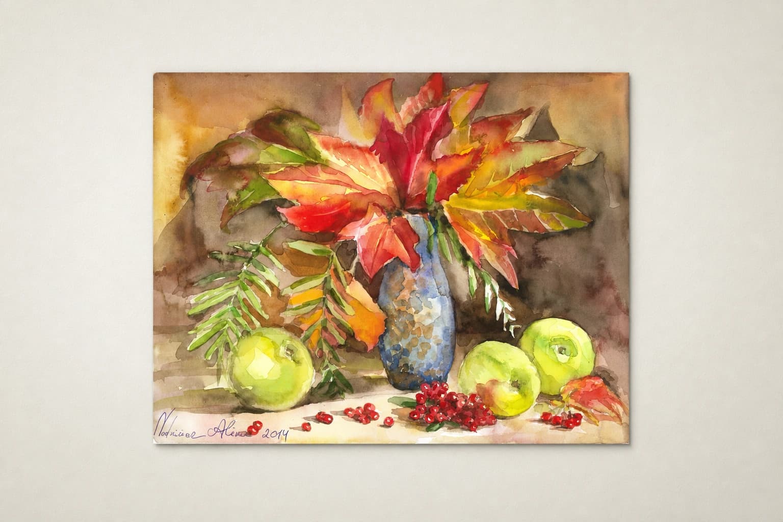 Vodniciar Alina Artwork «Still Life with Autumn leaves» — 28x38cm watercolor on paper 2014