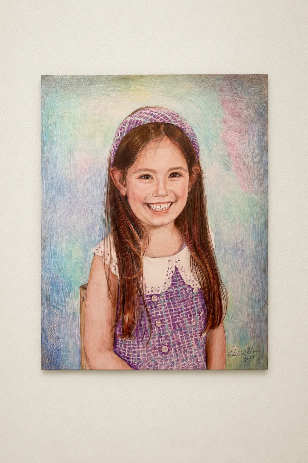 Vodniciar Alina Artwork Children’s Portrait «Bianca» — 41x50cm colored pencils on drawing paper 2025