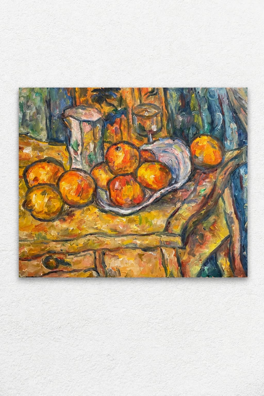 Still life: milk jug and fruits, after Cézanne