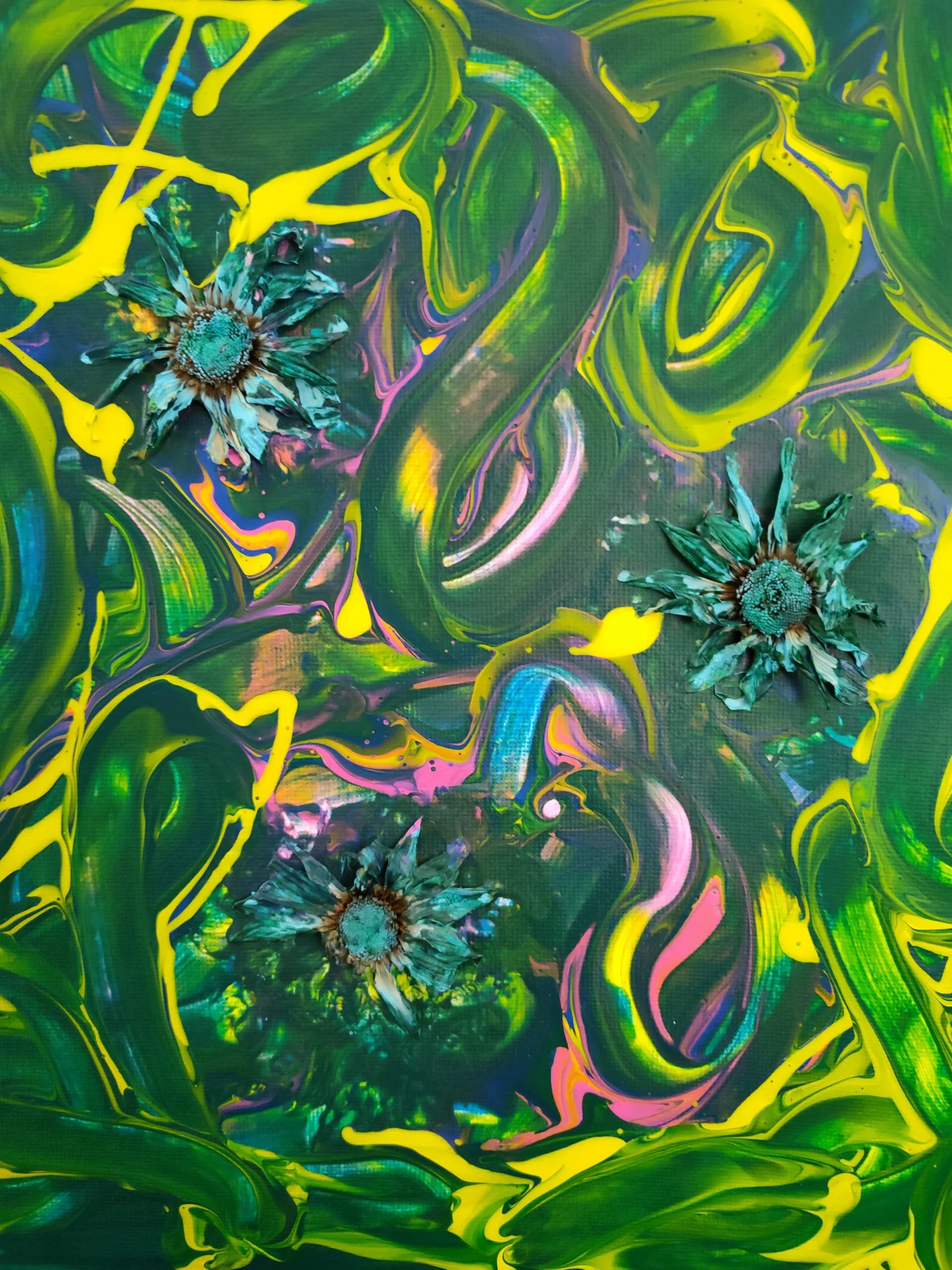 Green abstract with flowers - Jean Marie Patty 