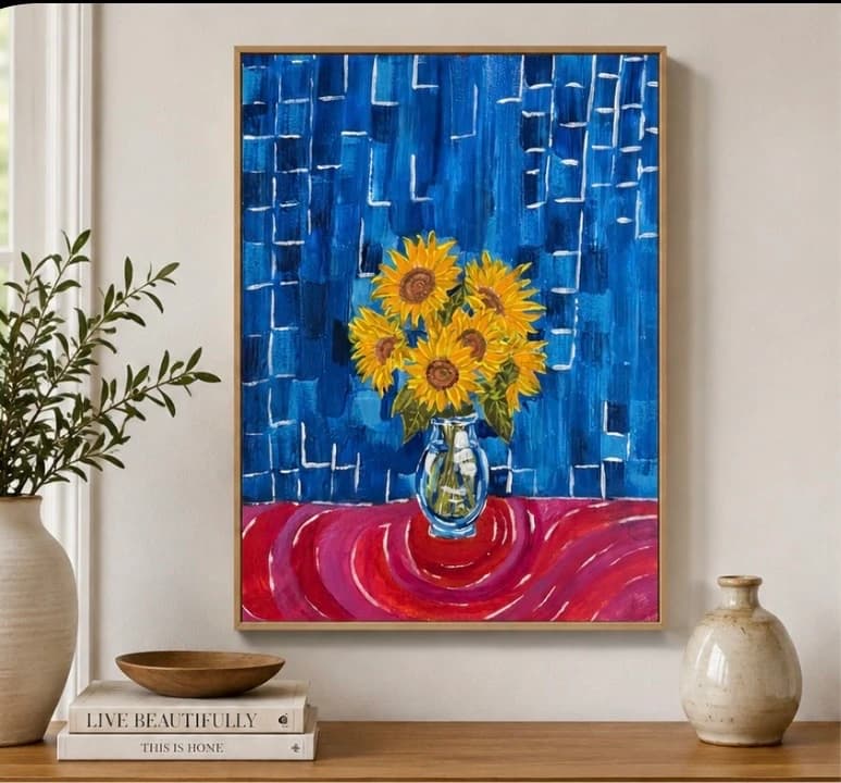 Sunflowers in a glass vase - Kendell hollier