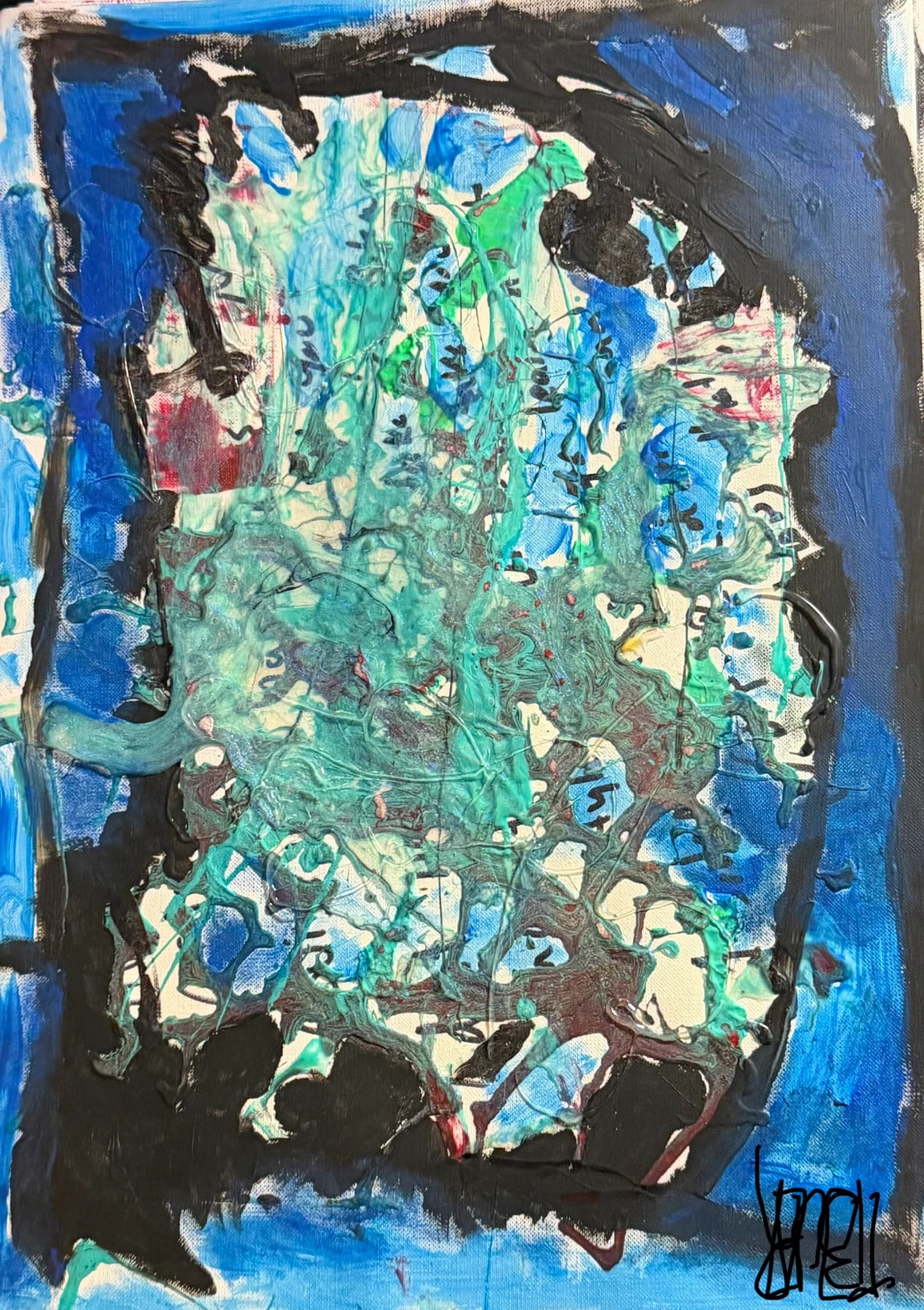 Composition abstraite en bleu et vert - Fly