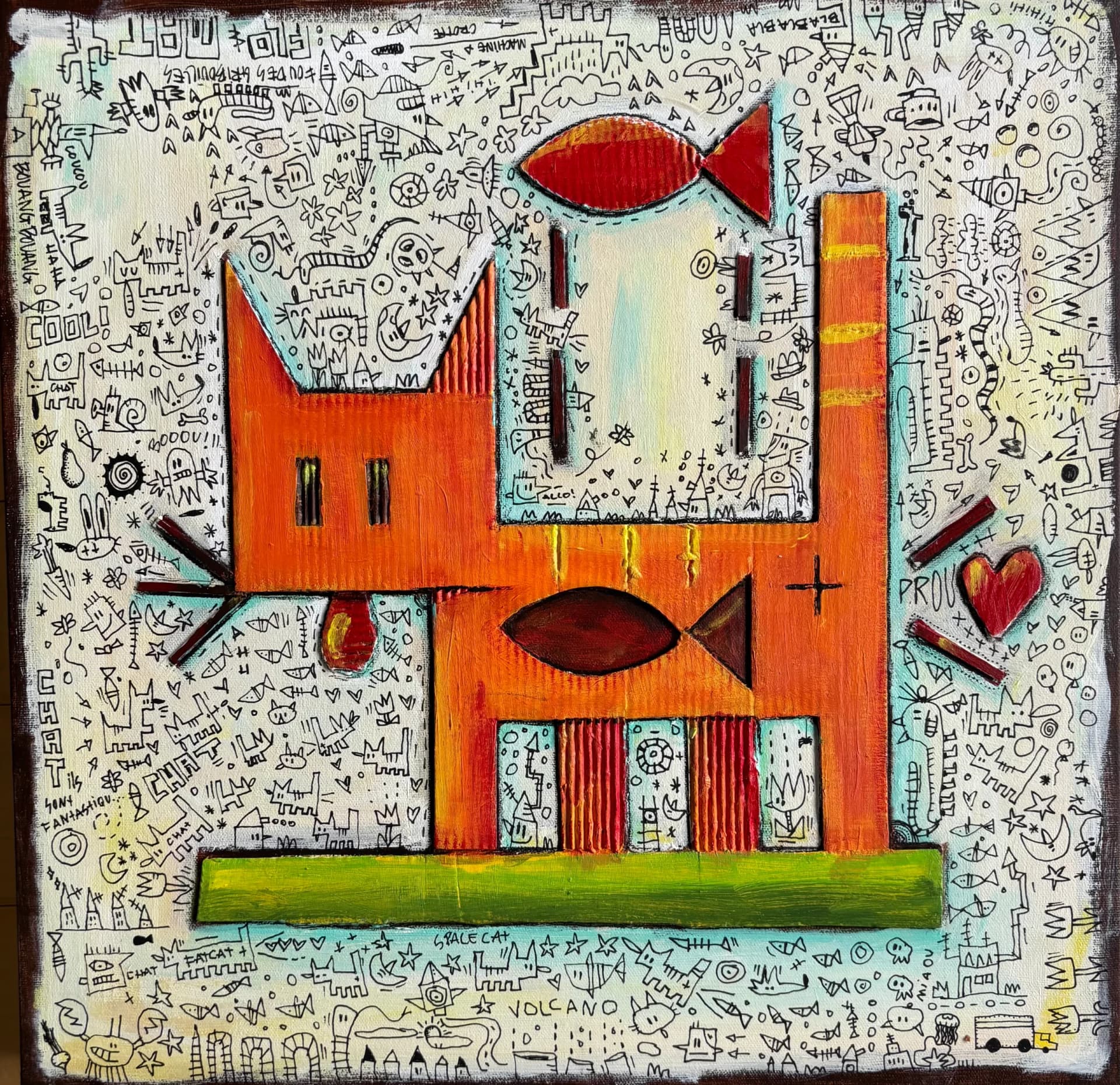 Chat orange et poisson rouge