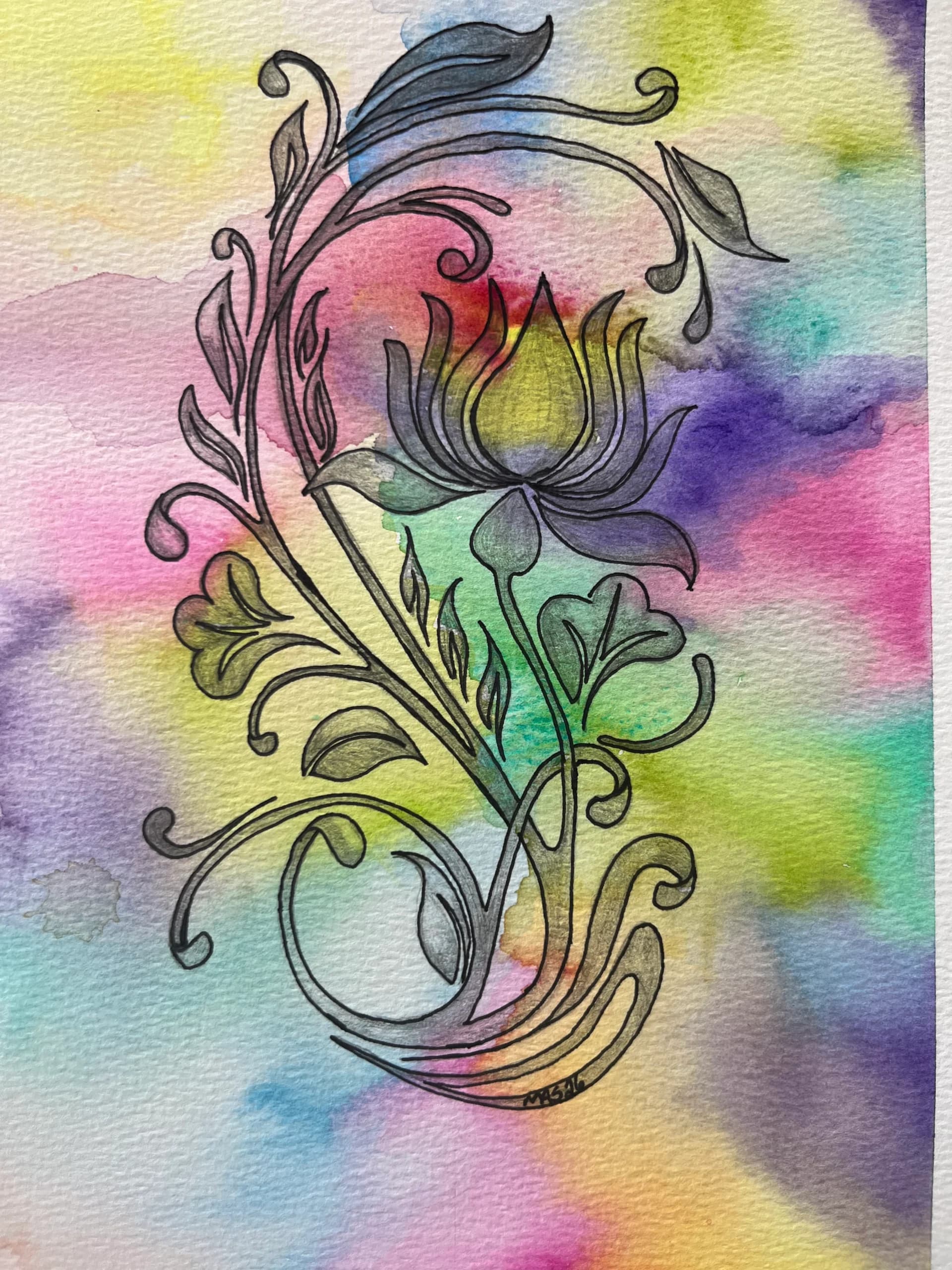 Encre florale sur aquarelle - MSArtist