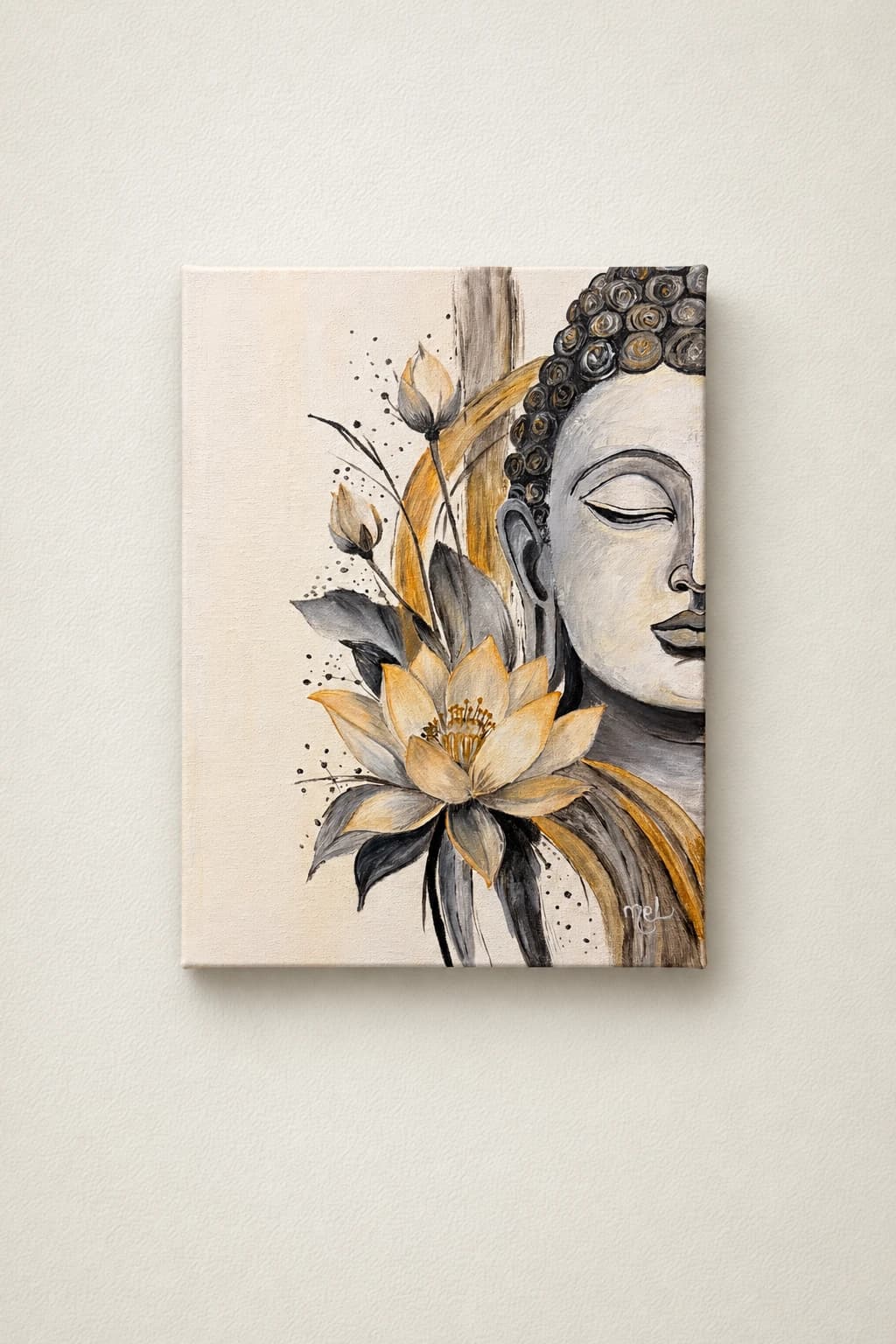 Bouddha et fleur de lotus - Mel artiste peintre