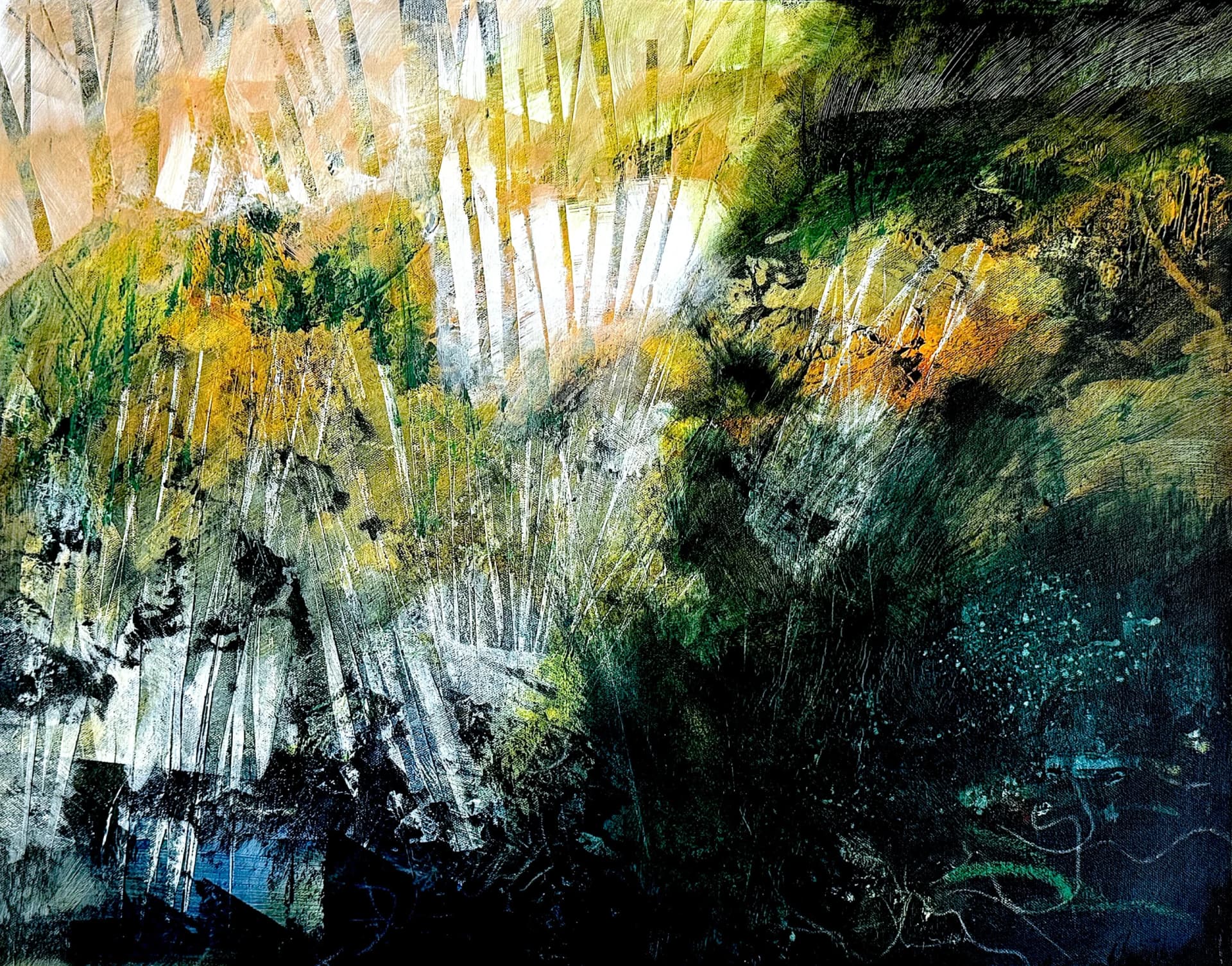 Paysage abstrait en vert et jaune