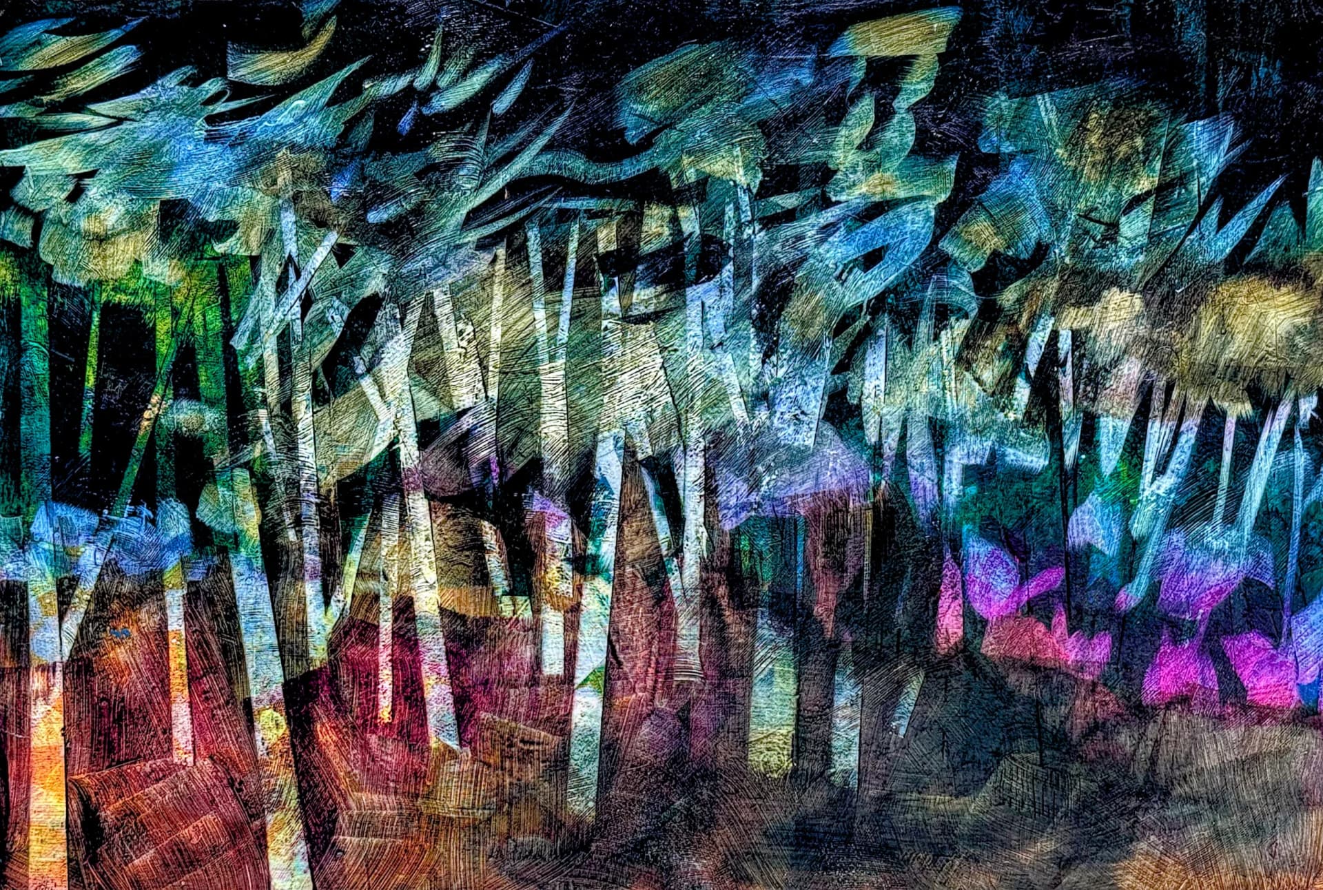 Forêt aux couleurs vibrantes