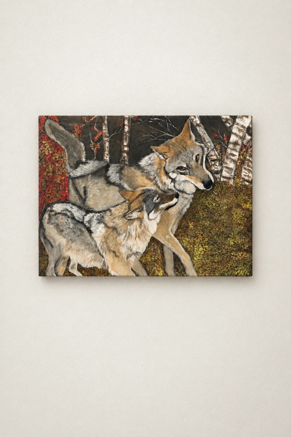 Loups en forêt d'automne