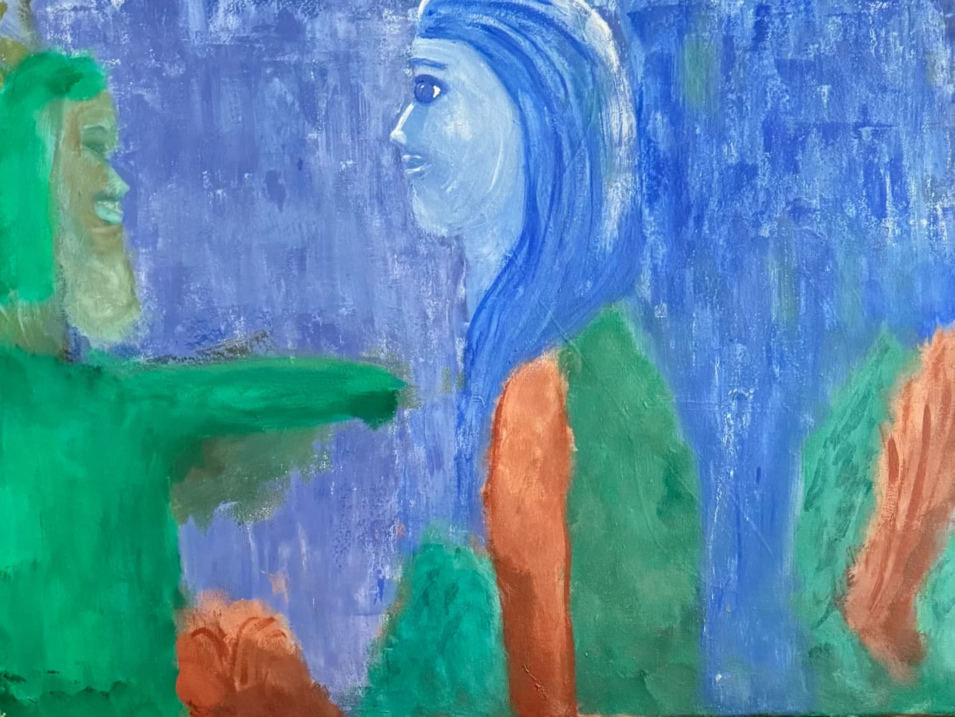 Figures dans un paysage bleu