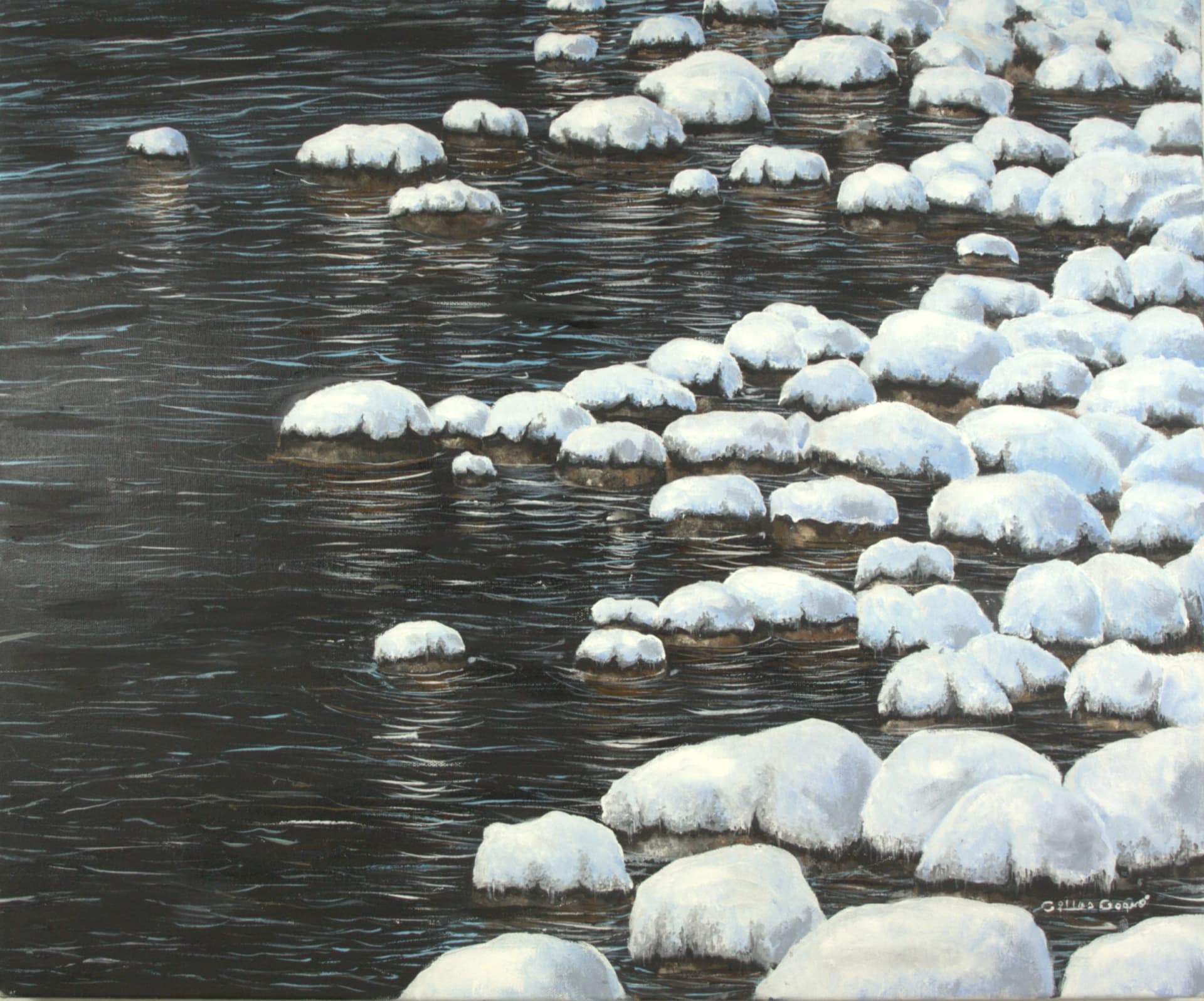 Rochers enneigés sur la rivière