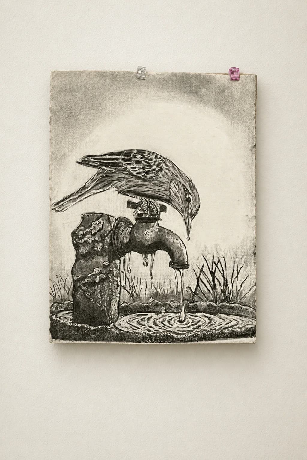 Oiseau sur robinet