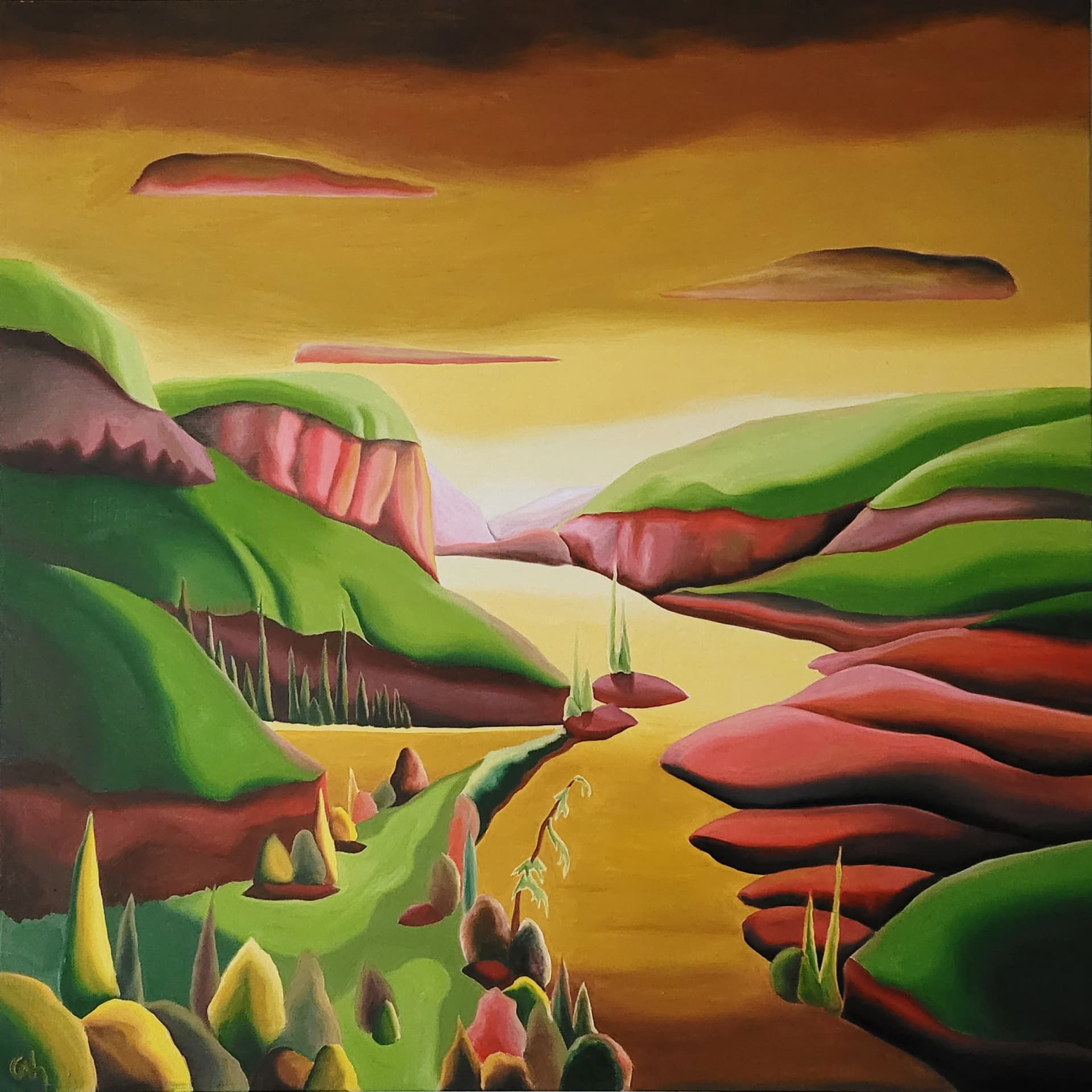 Paysage aux collines colorées