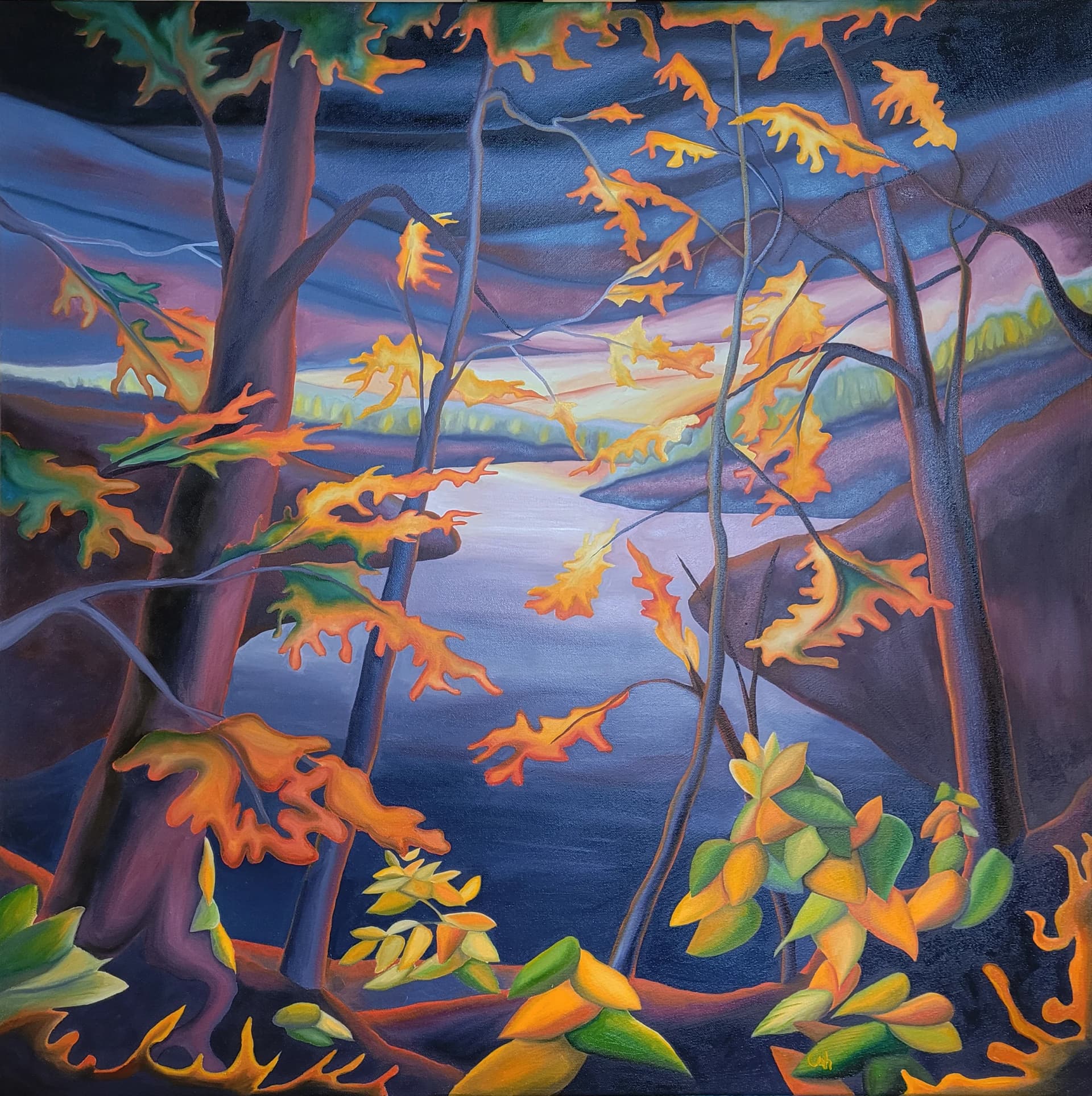 Feuilles d'automne au crépuscule