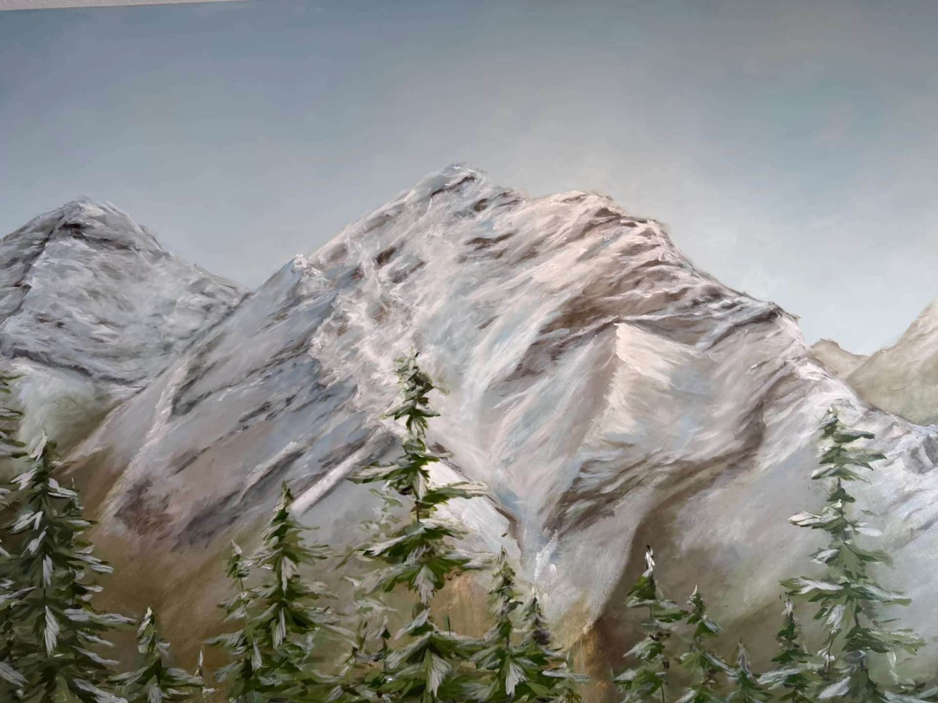 Montagnes enneigées et sapins