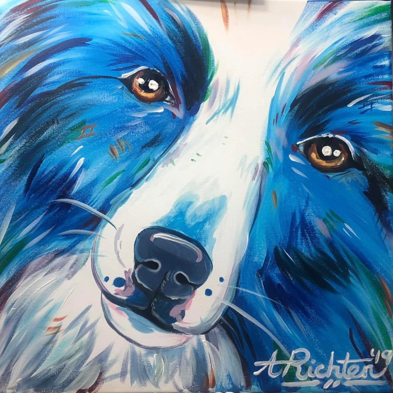 Portrait expressif de chien bleu