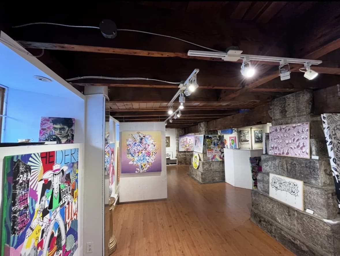 Wooden beams and white walls