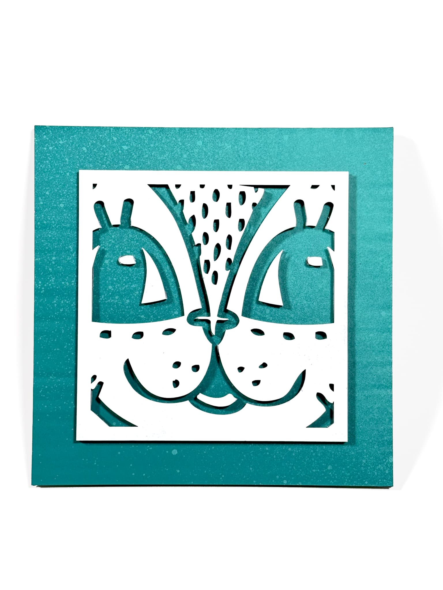 Chat Carré Carton Laser Blanc/Vert