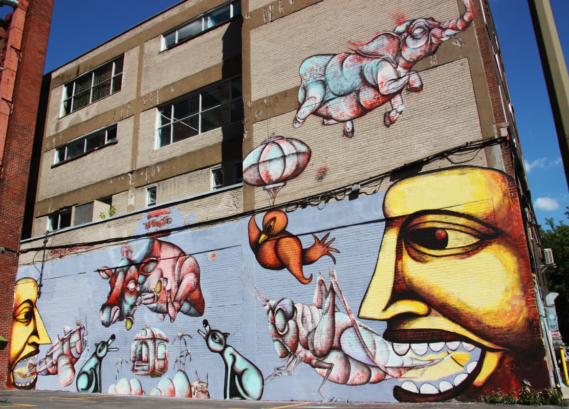 Labrona (dogs and faces) and Gawd (elephant, cow, grasshoppers and objects), Clark street