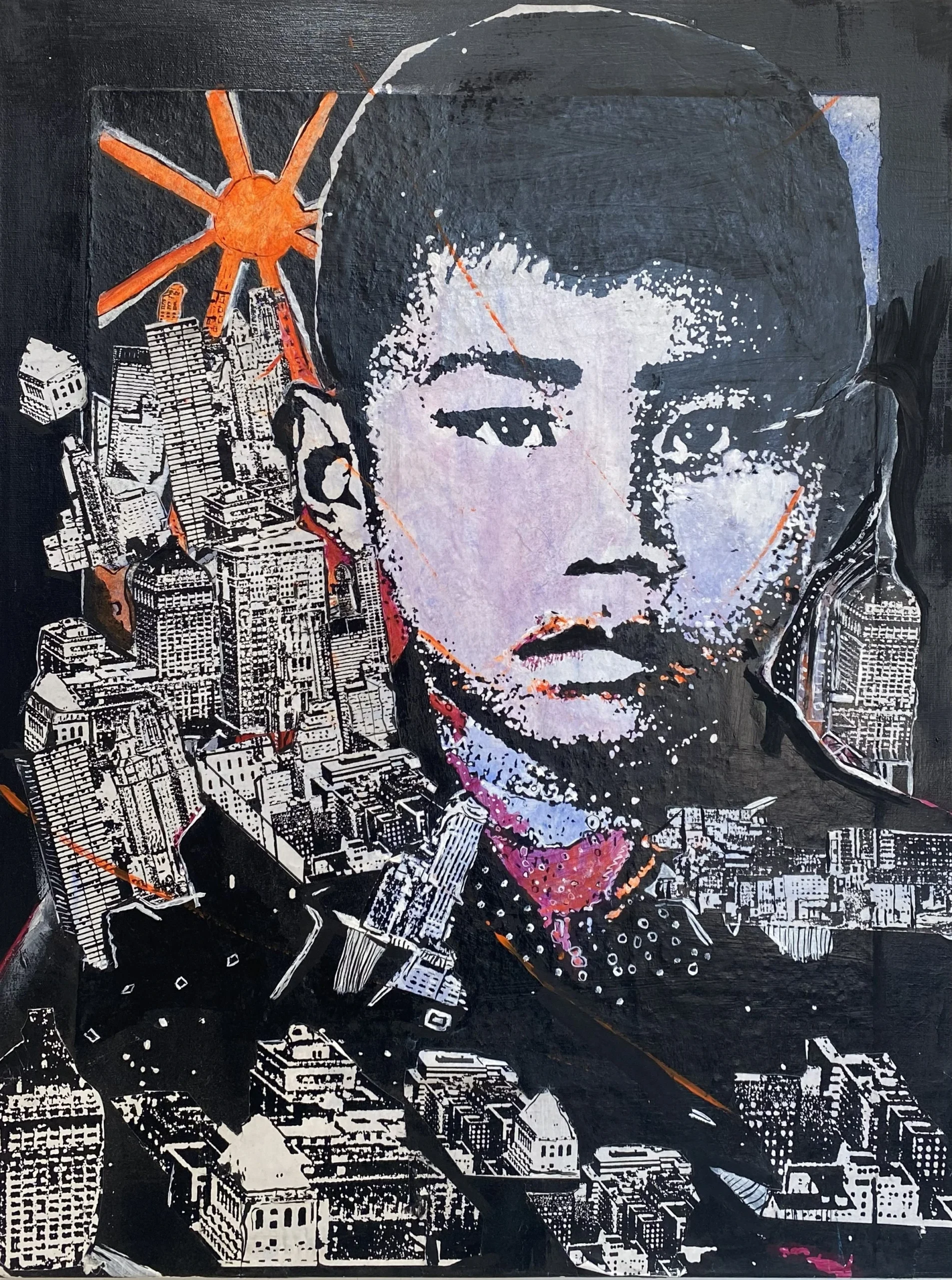 Collage portrait mixte avec elements urbains de la collection L'Original