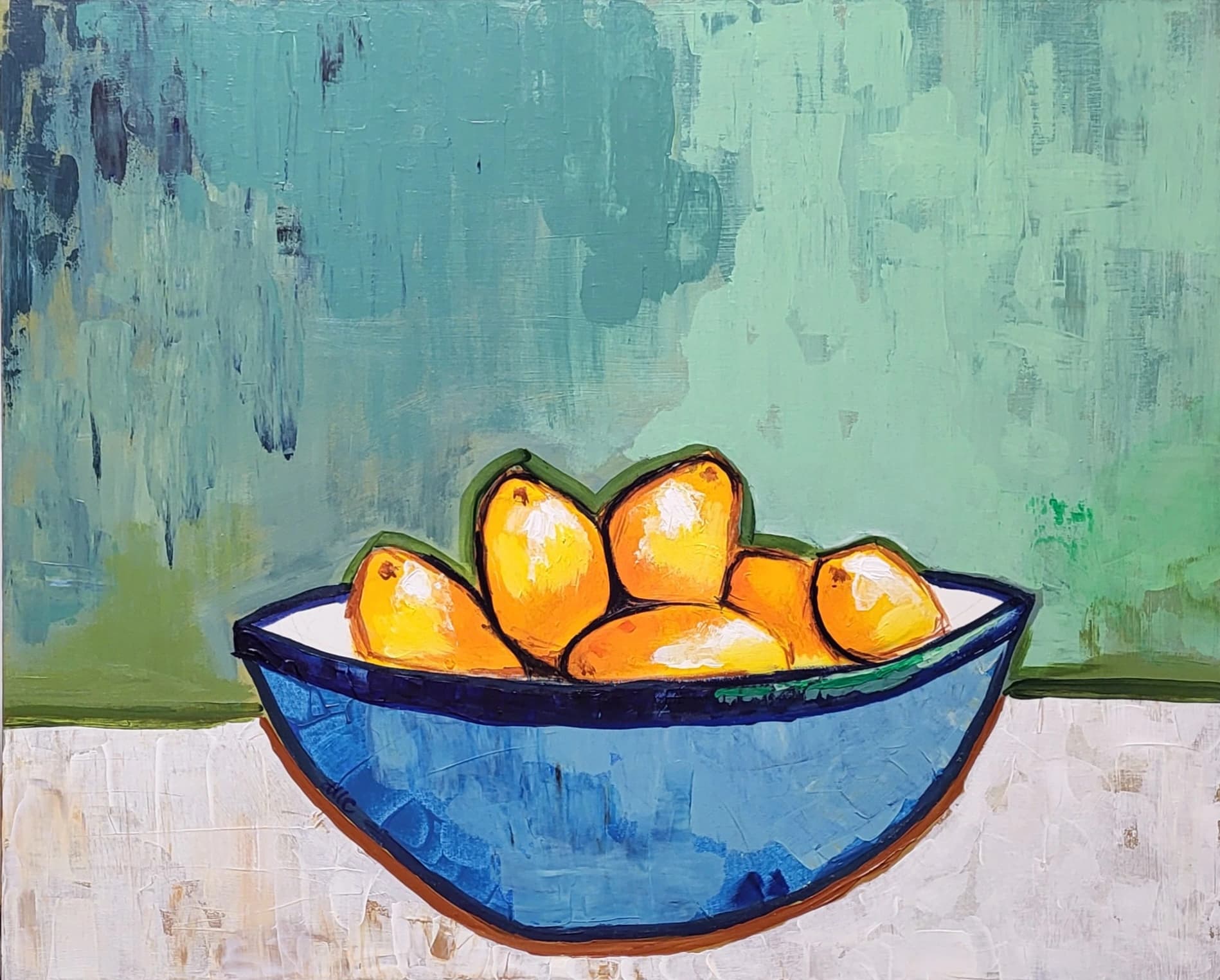 Mangoes in a Blue Bowl