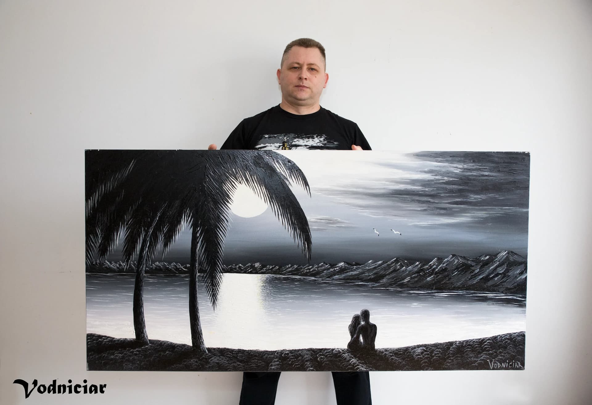 Artist-Vodniciar Vladimir Œuvre d'Art Paysage «Amoureux dans la Nuit» — 76x152cm huile sur toile 2020