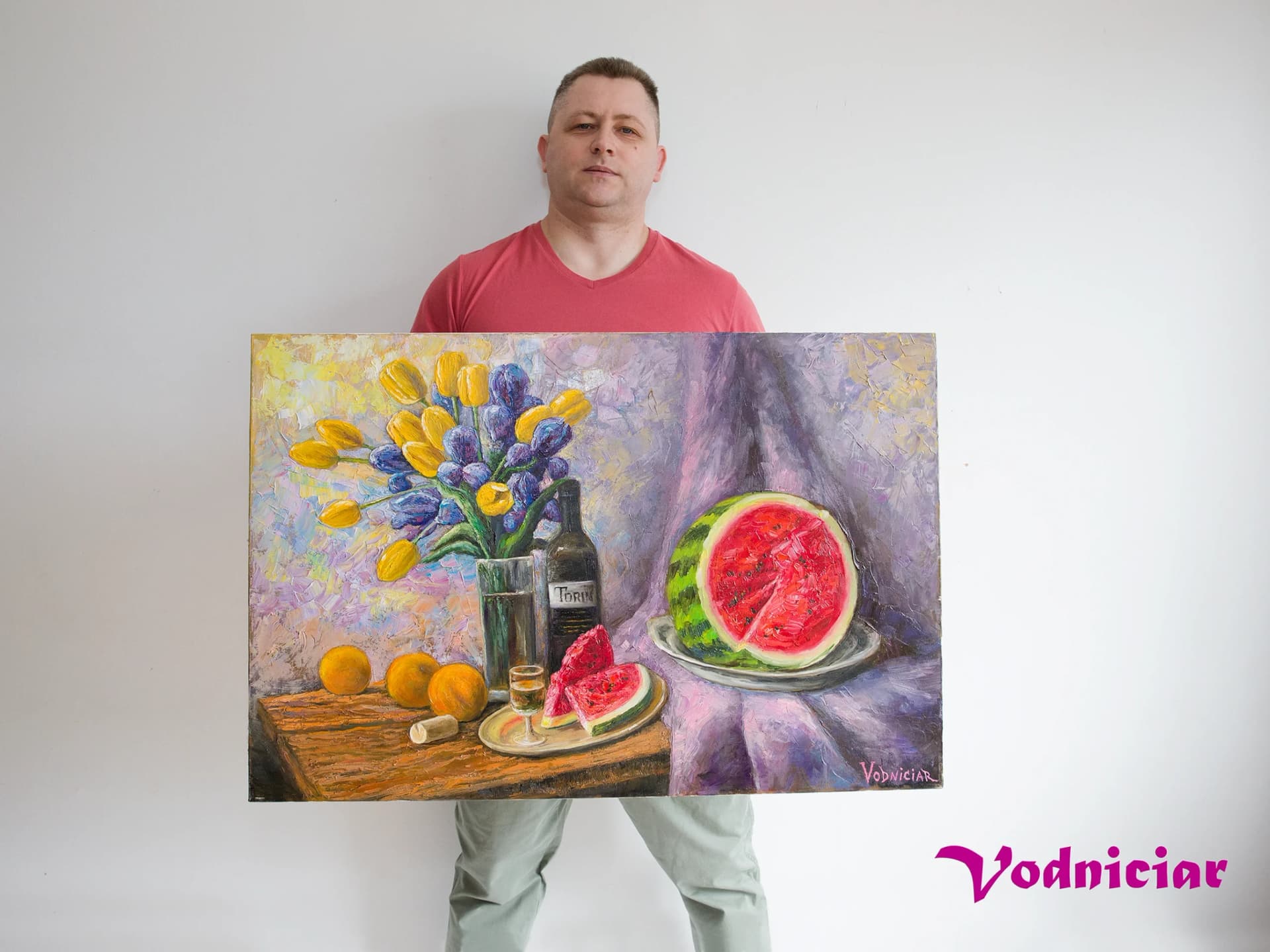 Artist-Vodniciar Vladimir Œuvre d'Art «Nature morte avec Melon d'Eau» — 61x91cm huile sur toile 2014