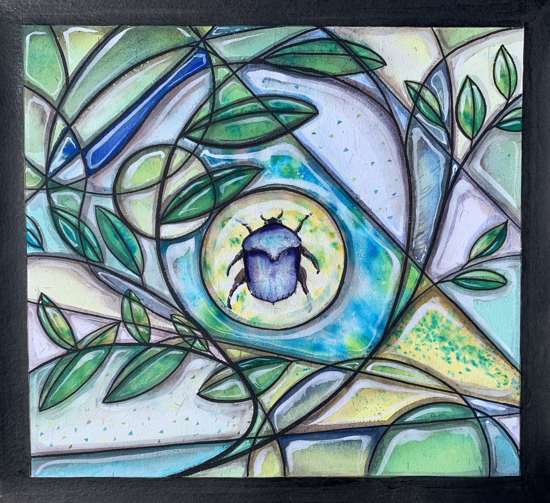 Artist-Coulé dans le verre - Scarab vert