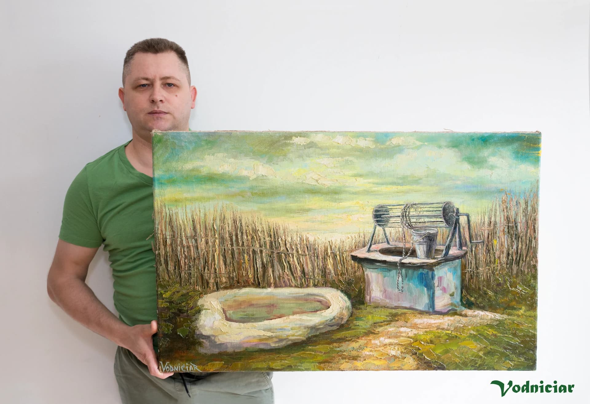 Artist-Vodniciar Vladimir Paysage Œuvre d'Art «Fontaine en Moldavie» — 58x90cm huile sur toile 2008