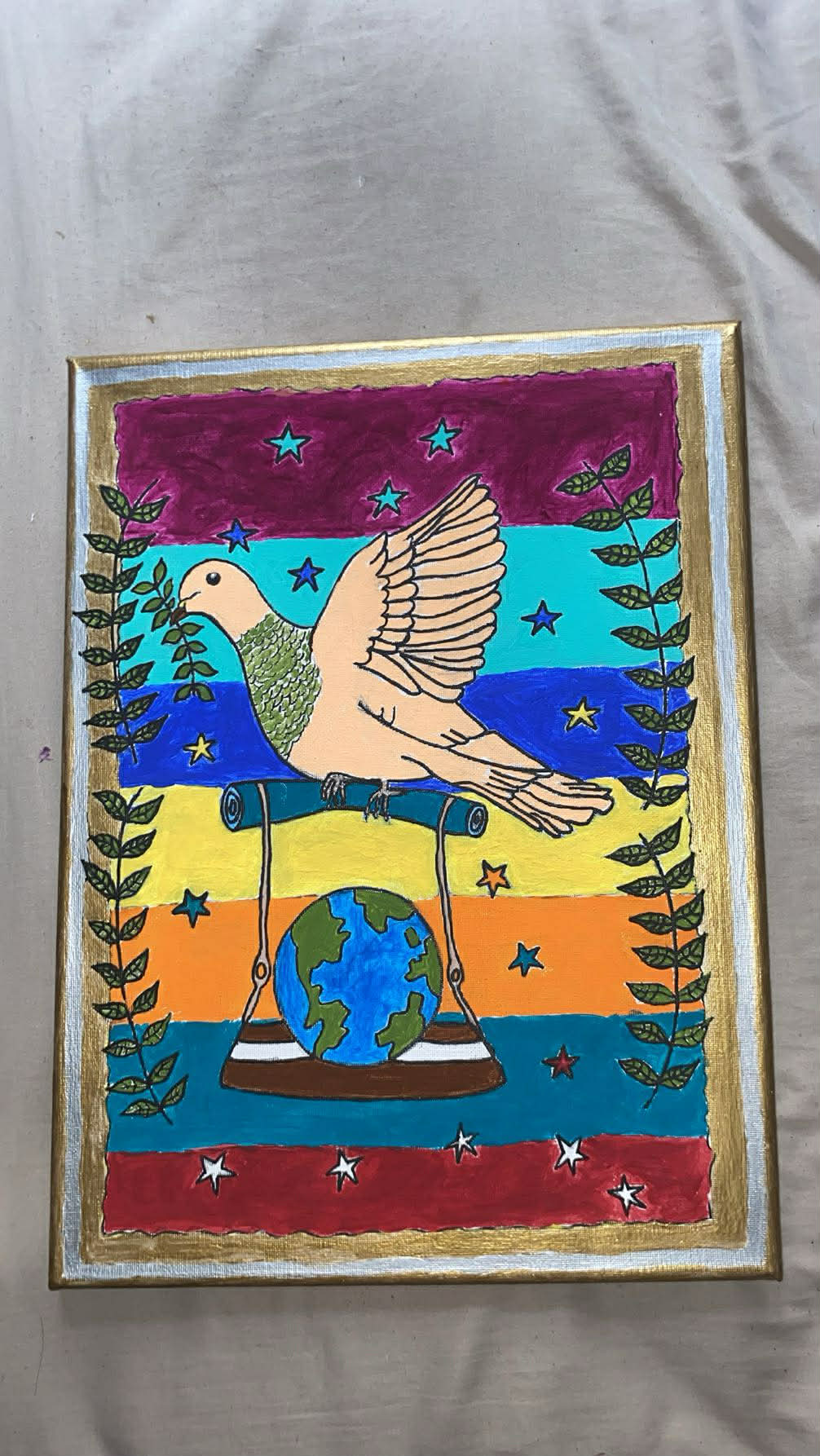 Artist-Colombe volant avec le globe Terrestre