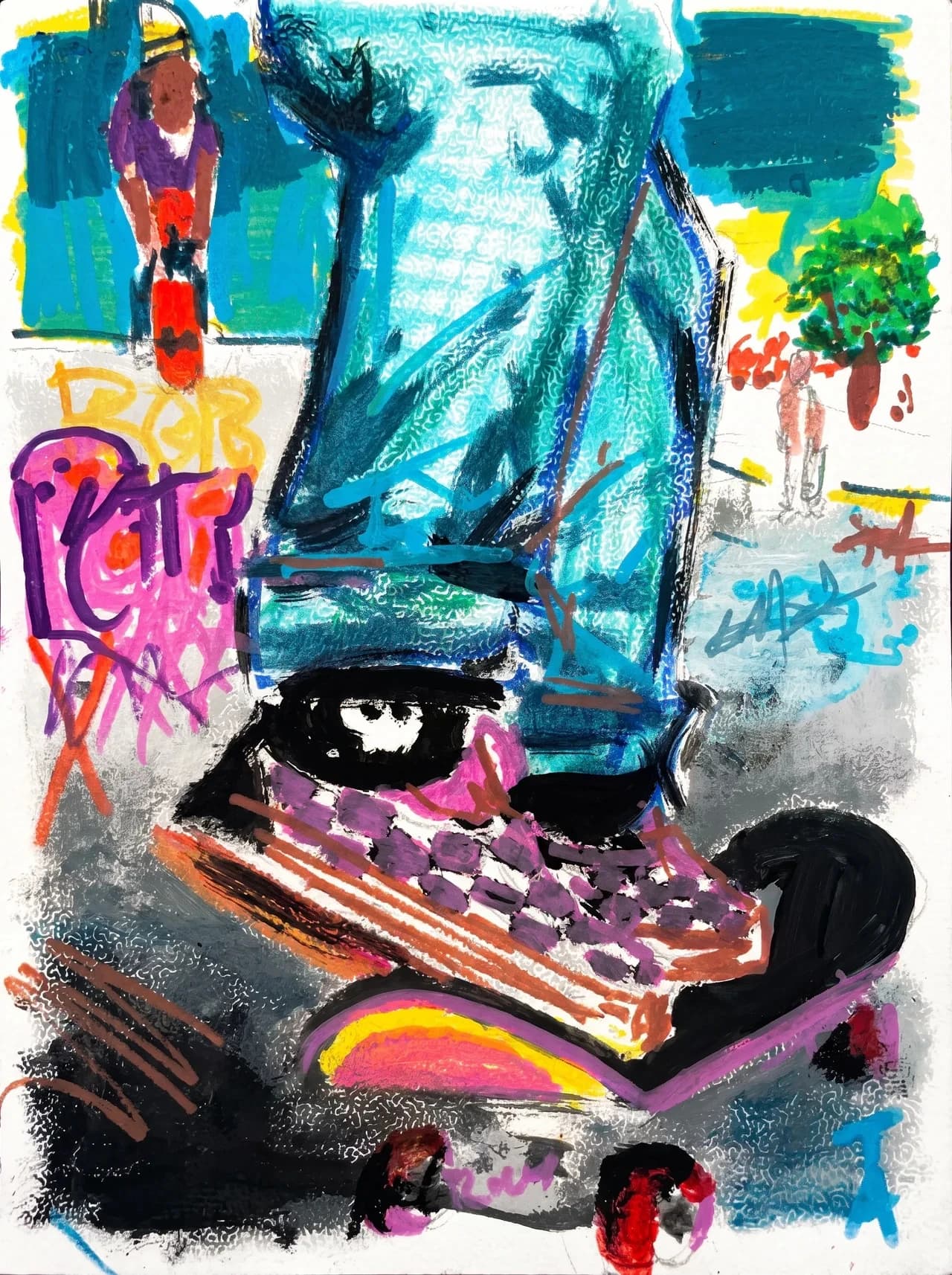 Artist-Checkered Skateboard Ride