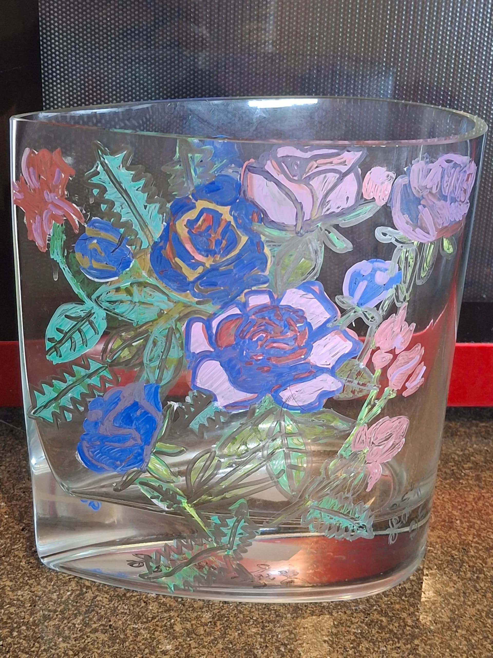 Artist-Flower acrylic painted Vase