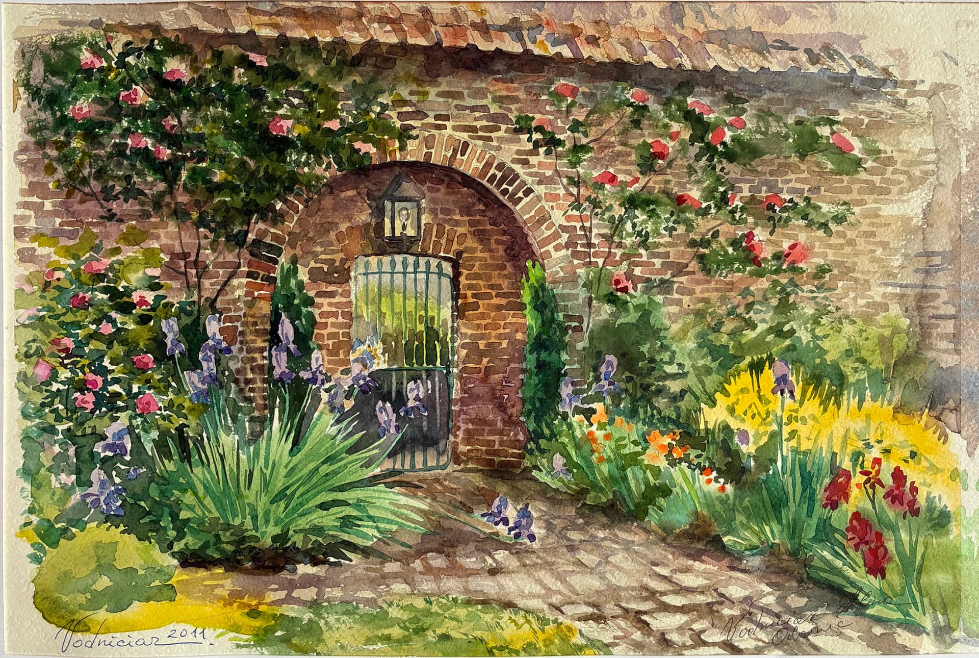 Artist-Vodniciar Alina Œuvre d'Art Paysage «Le Jardin des Fleurs» — 31x46,5cm aquarelle sur papier 2011